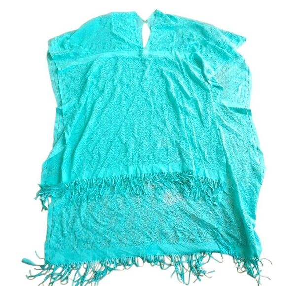 Swim cover up light teal fringe hi low fits S/L - Picture 1 of 5
